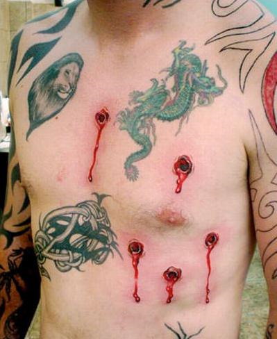 weird bullet holes tattoos